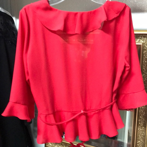 Topshop Red Ruffle Blouse - Picture 4 of 5